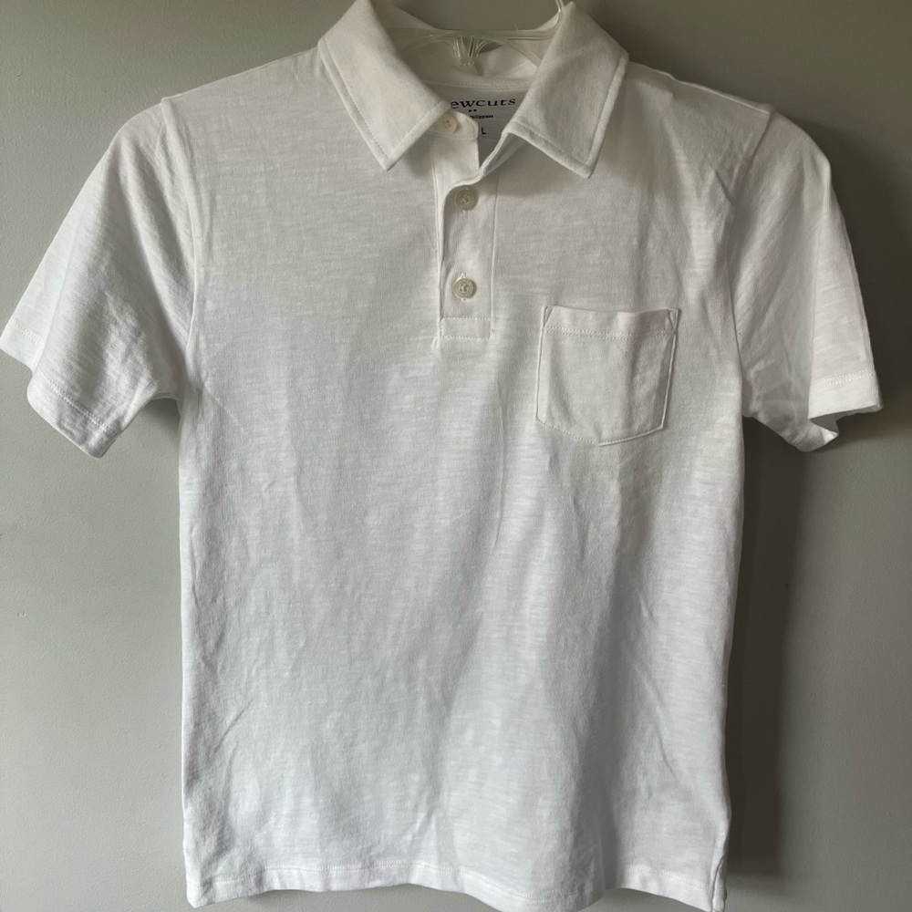 J. Crew Crewcuts Boys Large White Short Sleeve Polo Shirt NWT with chest pocket